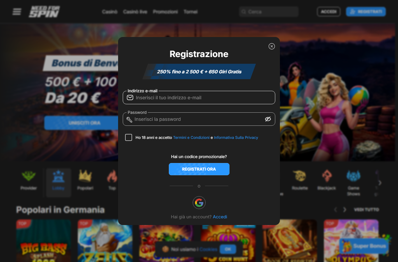 Schermata reale di NeedForSpin Casino