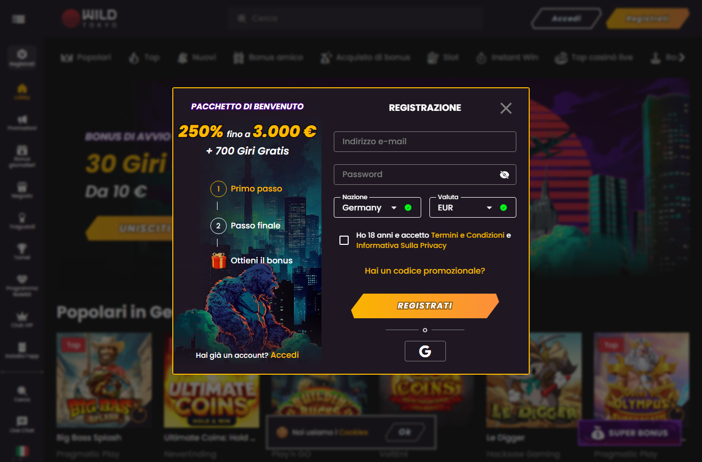 Schermata reale di WildTokyo Casino